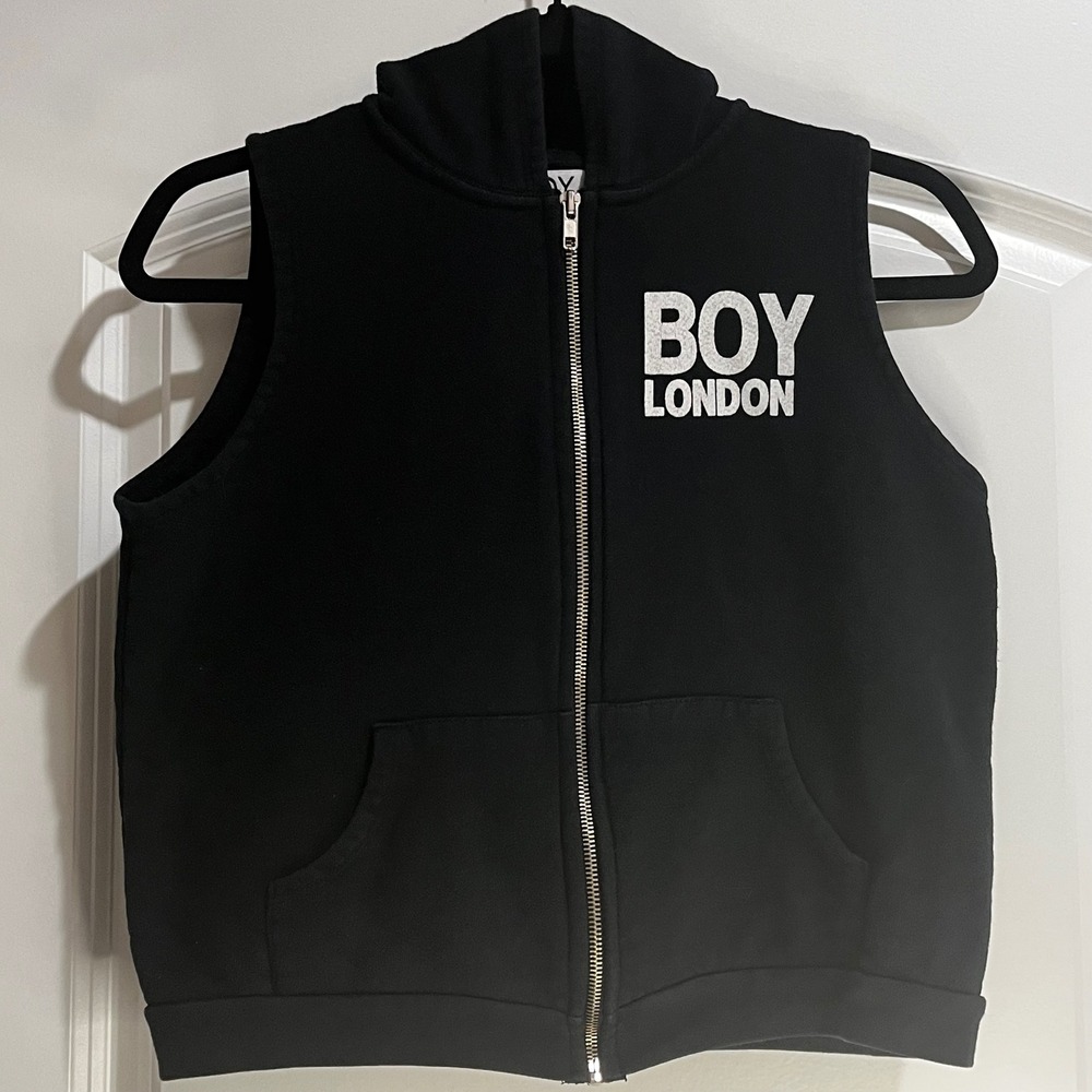 Boy London Kids Sleeveless Zip Up Hoodie Black Eagle Logo Vest Made in USA
